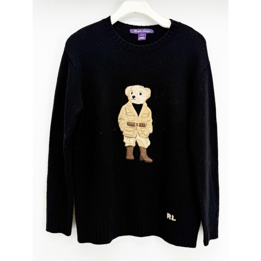 Ralph Lauren Purple Label Cashmere Safari Bear Sweater Knit Black S - Picture 2 of 8